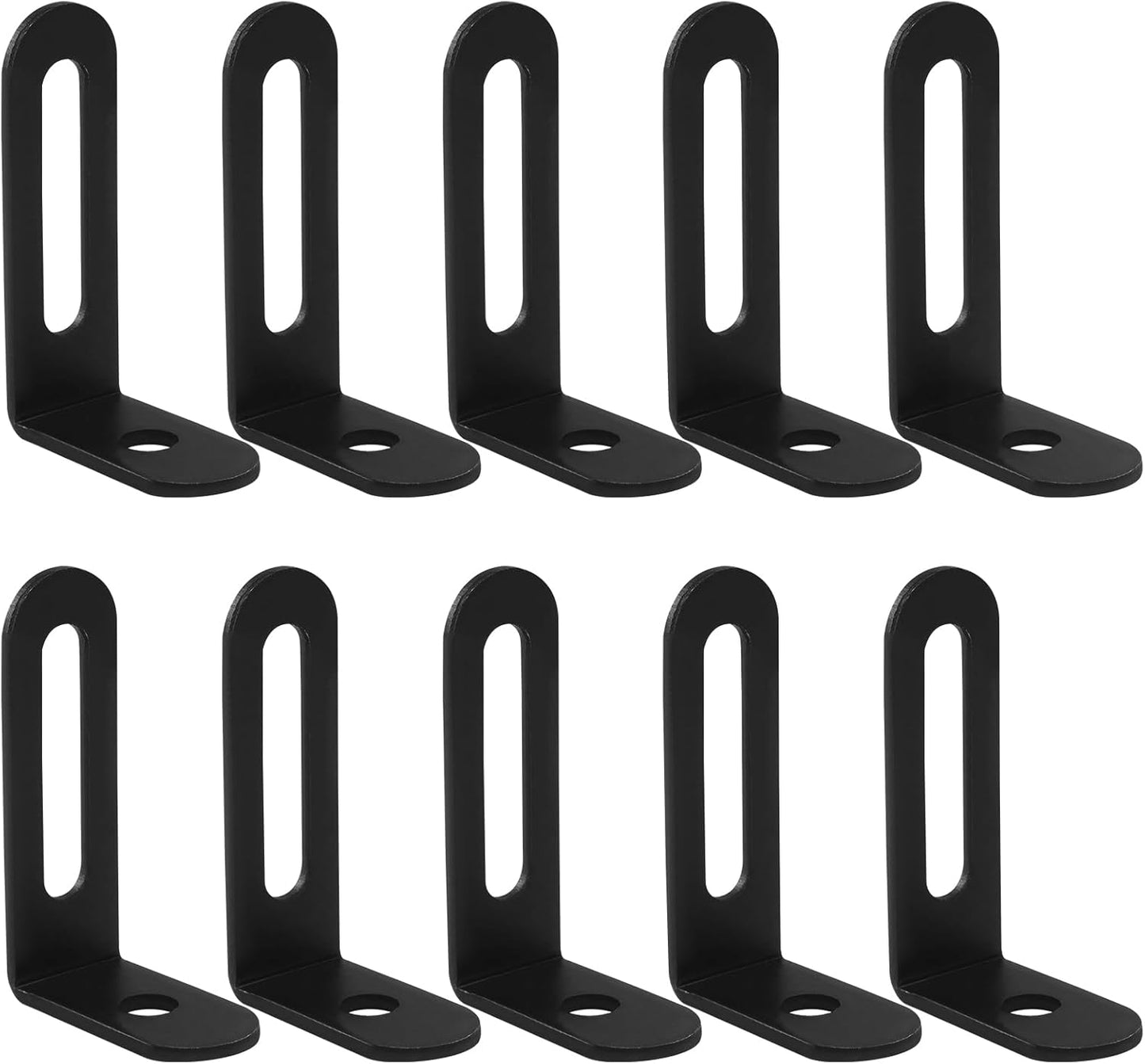 10 Soportes Ranurados en L Acero Inox 2.56x1.28pulg Negro