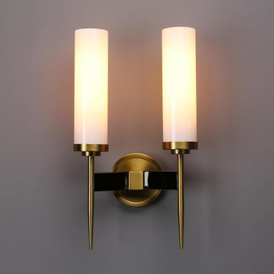 Aplique pared latón lámpara baño pantalla cristal blanco