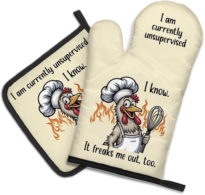 Juego manoplas horno soporte ollas texto inglés regalo divertido