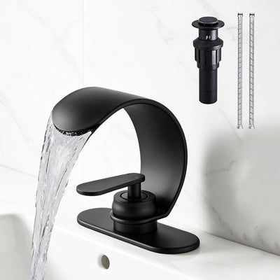 Grifo lavabo baño cascada negro mate acero inox 1 manija