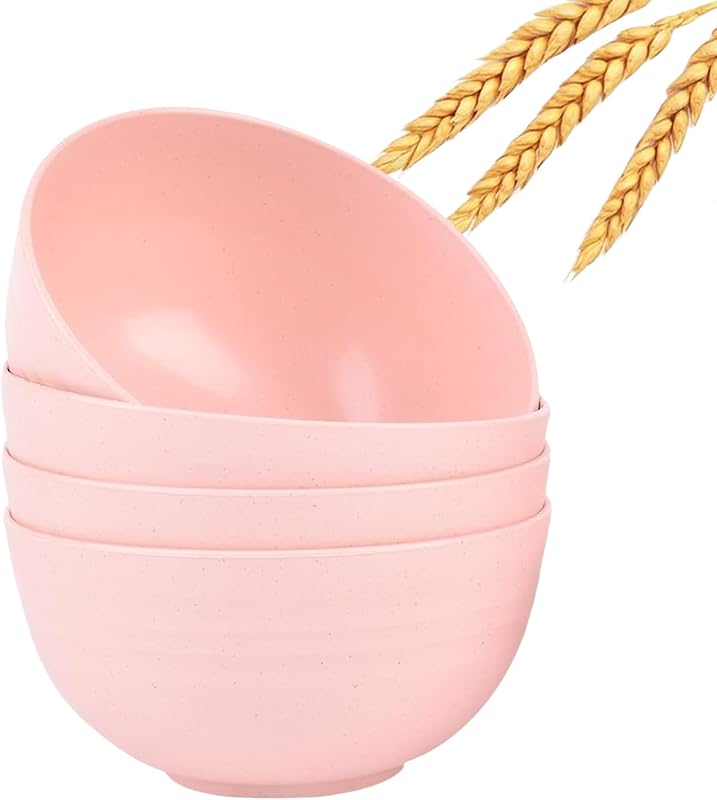 4 Pzas Cuencos Paja Trigo Reutilizables Rosa