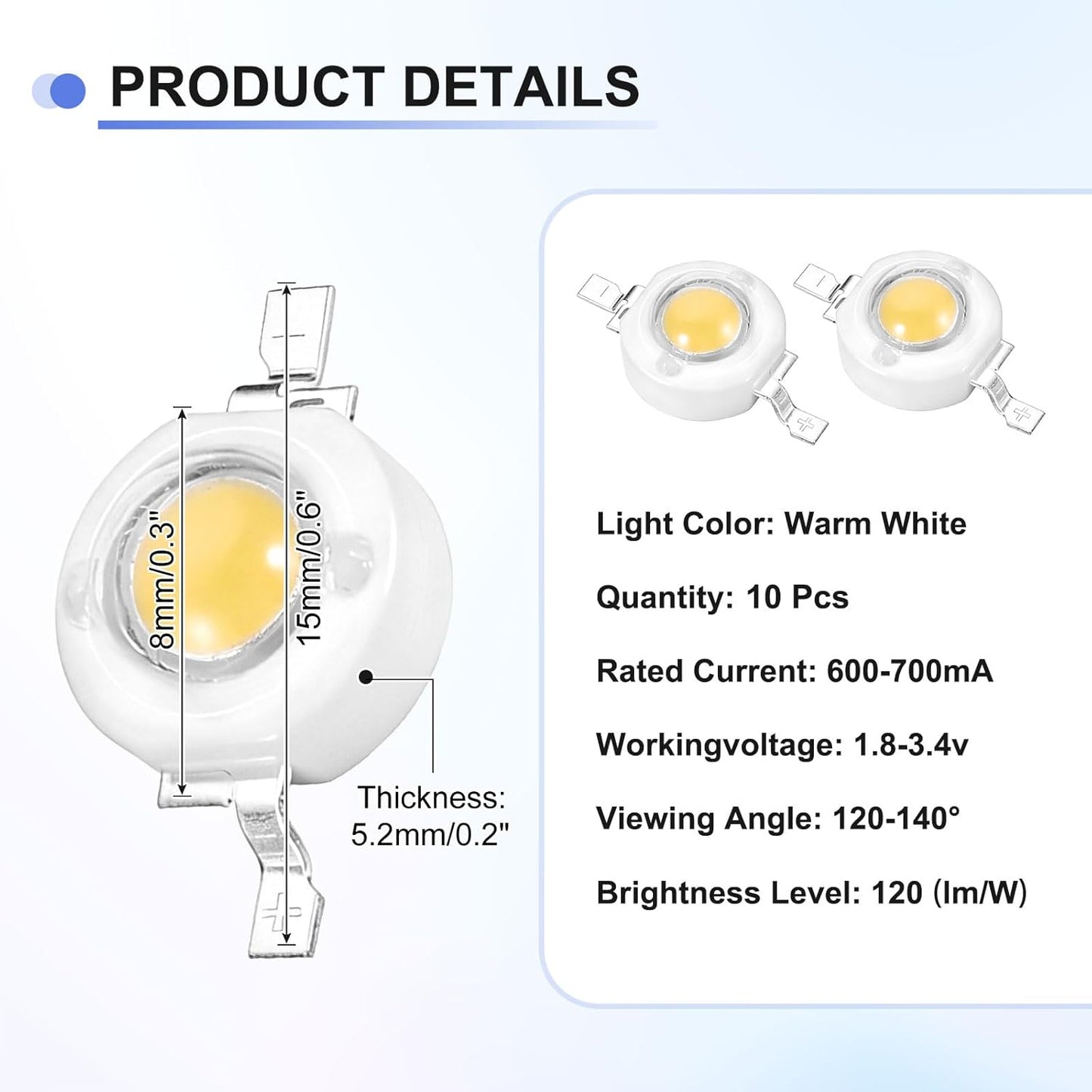 Lámpara LED COB 1.8-3.4V 600-700ma 10 Pzas