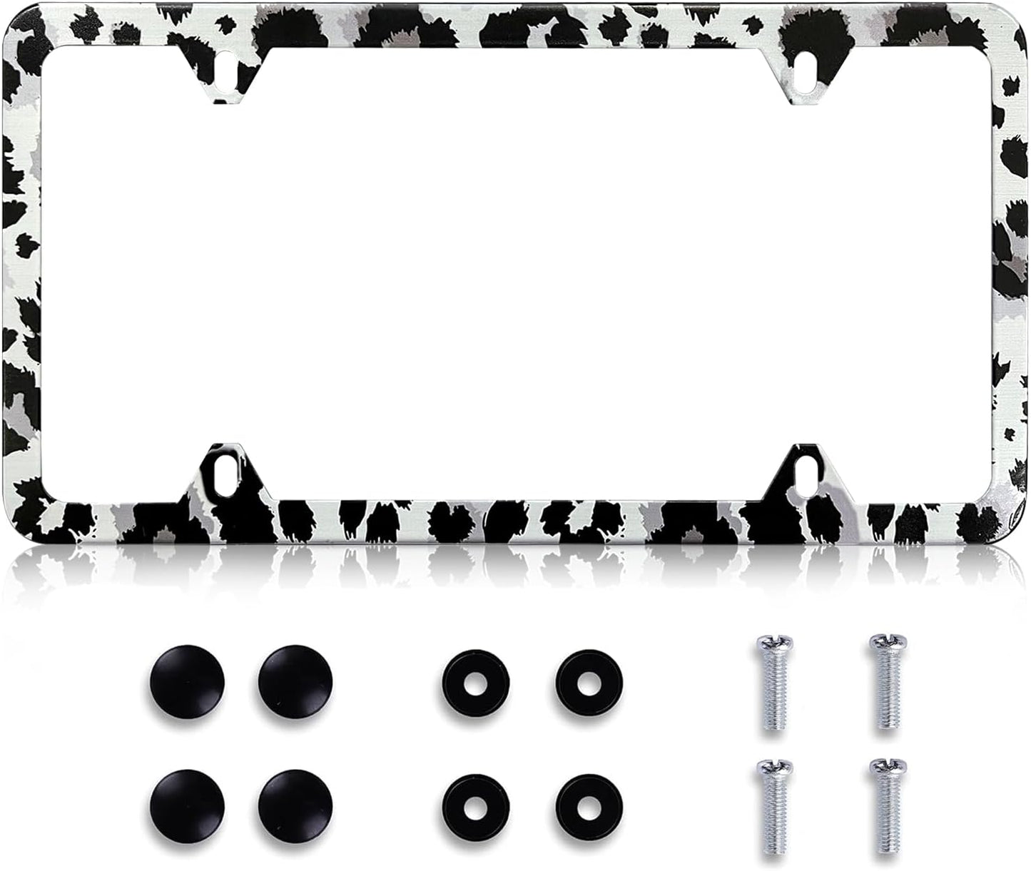 Marco matrícula leopardo gris soporte aluminio 4 agujeros