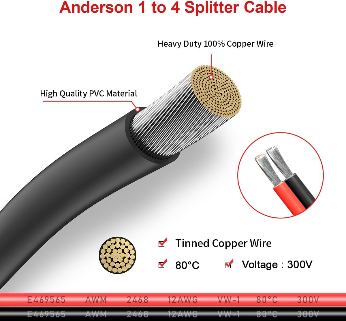 Cable divisor carga solar 12AWG 1-4 estación energía