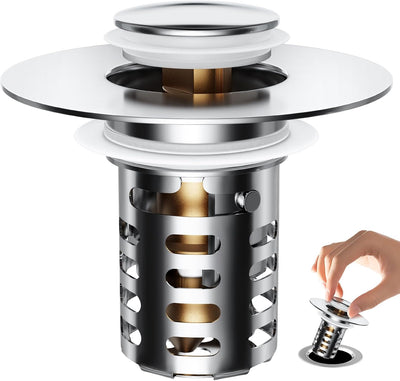 Tapón drenaje baño 1.1-1.45pulg acero inox desplegable con cesta