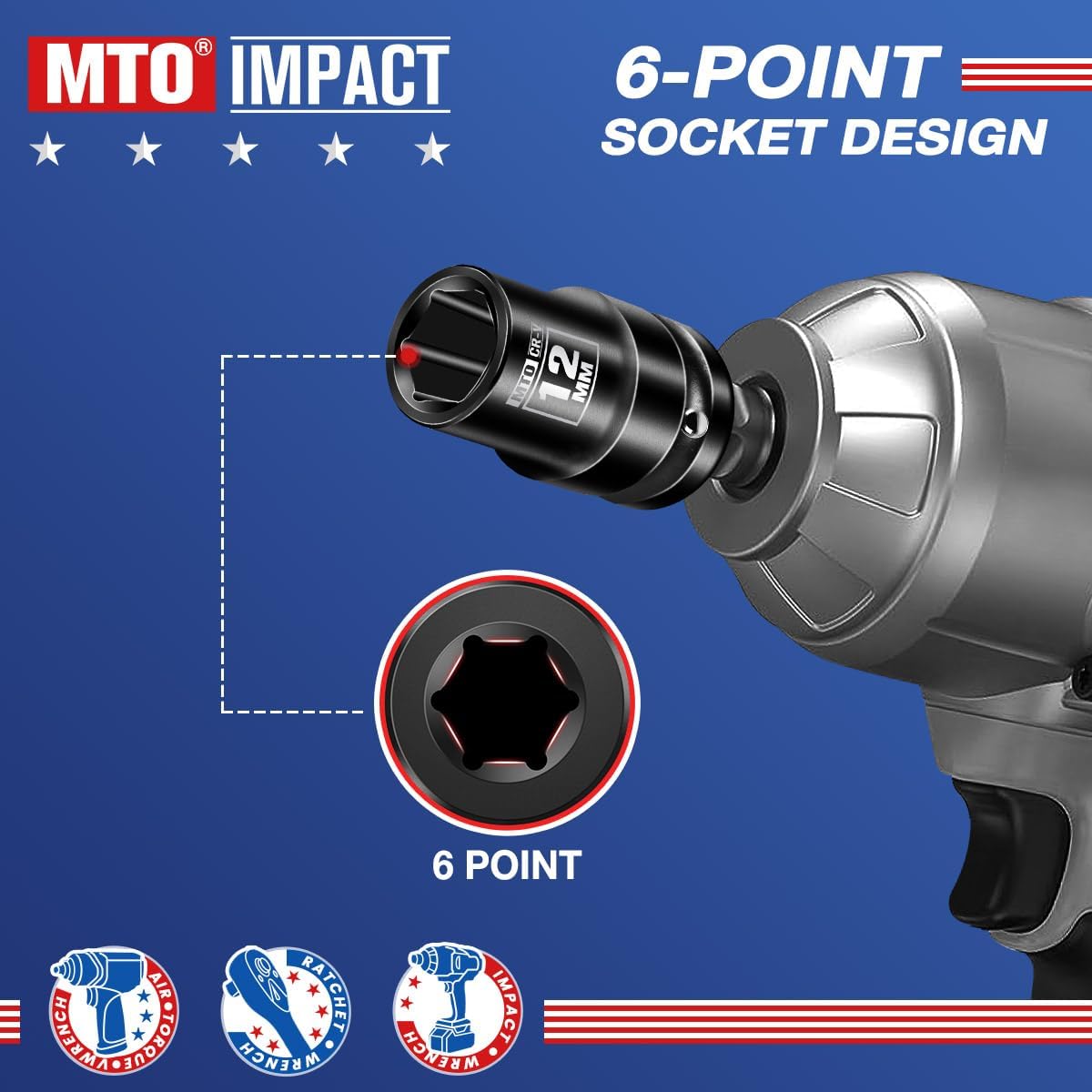 Enchufe impacto superficial 1/2 12mm acero cr-v 6 puntas