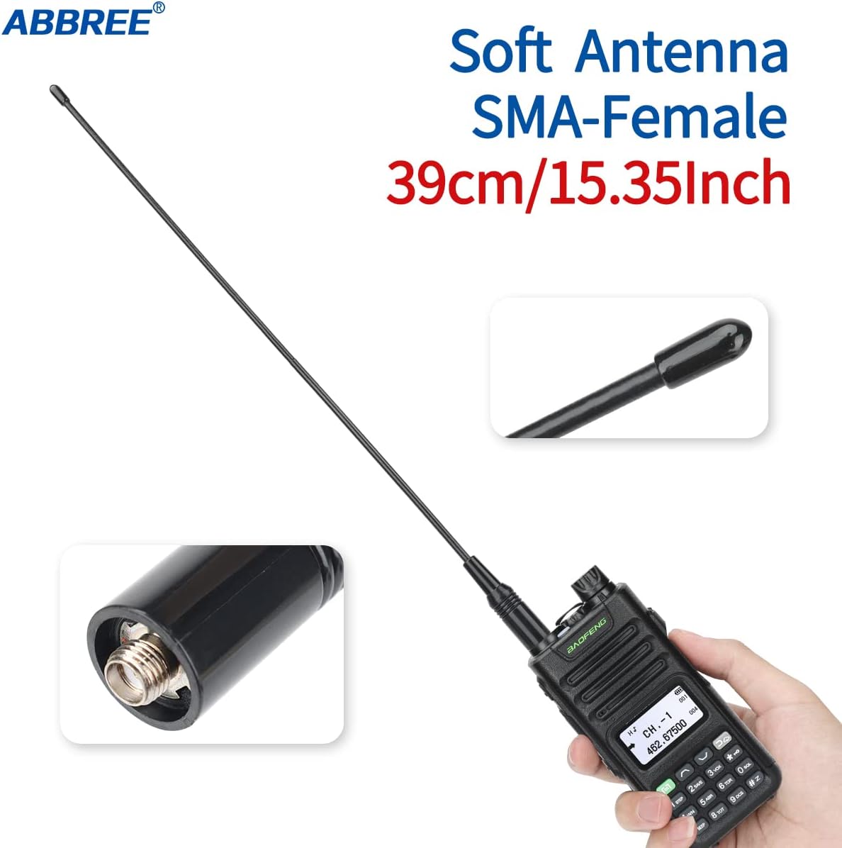 Antena látigo SMA-Hembra 15.3pulg para Baofeng UV-5R GMRS