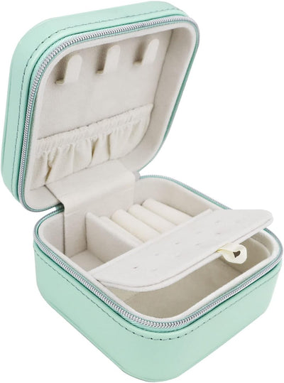 Organiz. viaje mini cuero PU para anillos y joyas verde