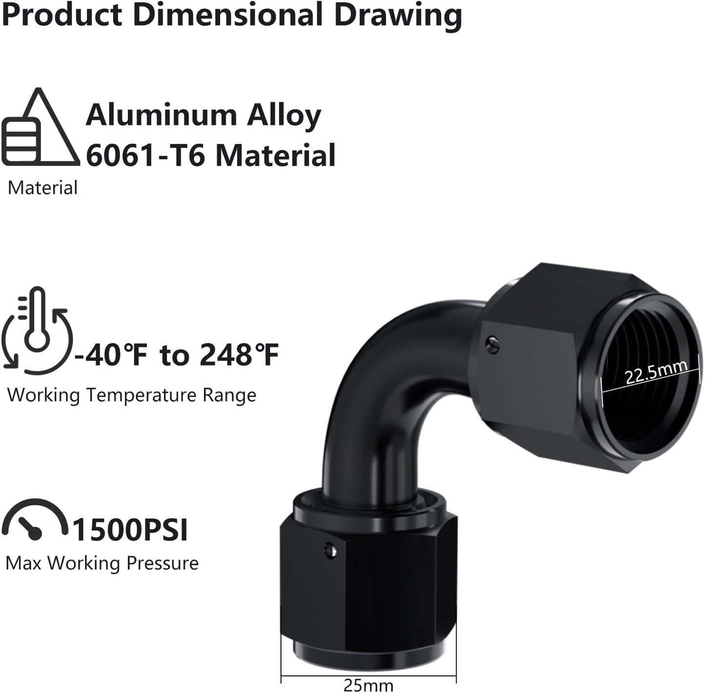Adaptador aluminio negro 10AN hembra 90 grados