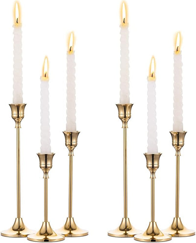 2 Set Portavelas Metal Dorado Latón para Velas Cónicas Mesa Boda