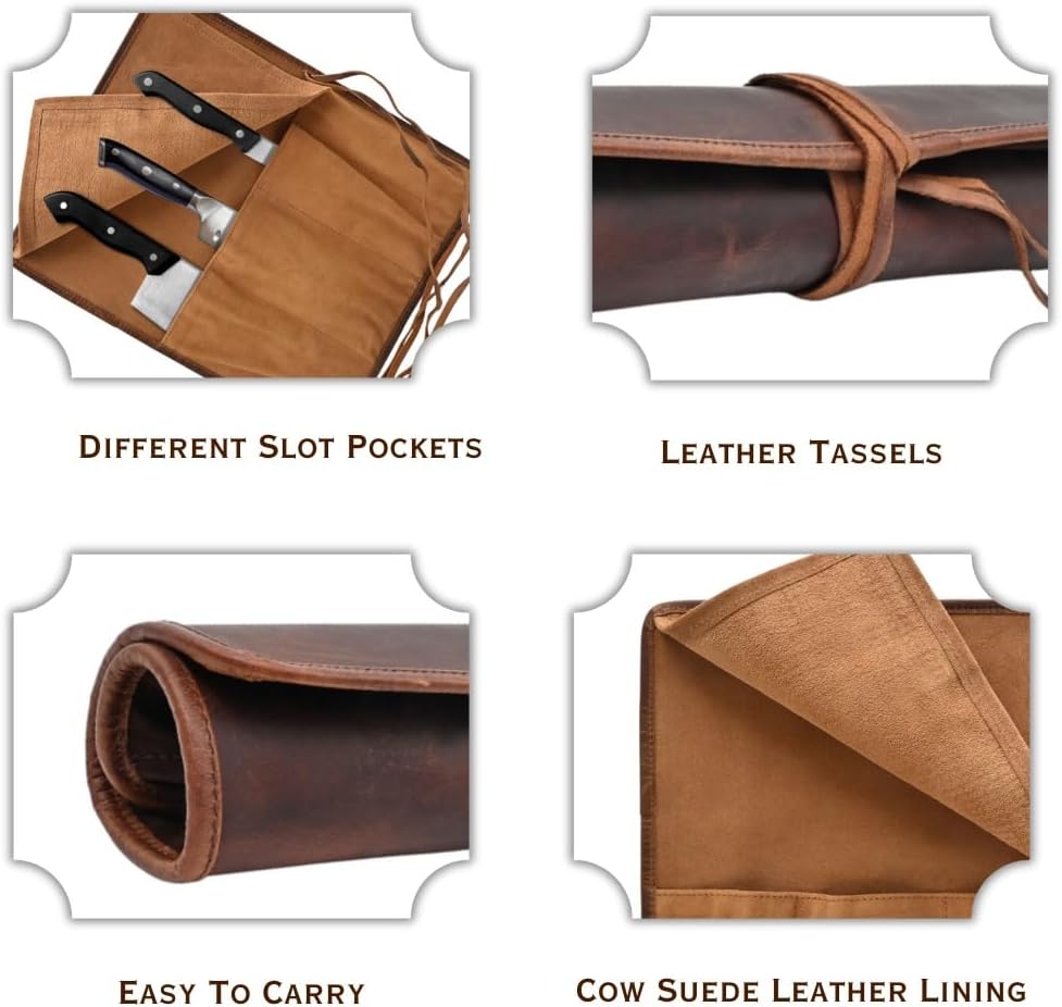 Bolsa cuero cuchillos chef profesional duradera portátil