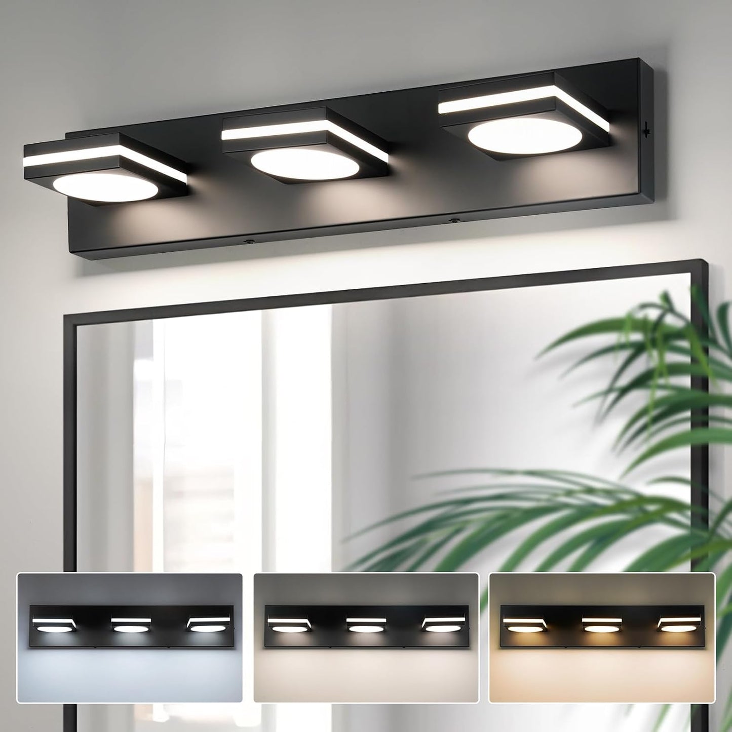 Lámpara tocador LED acrílico negro mate 22pulg 3CCT