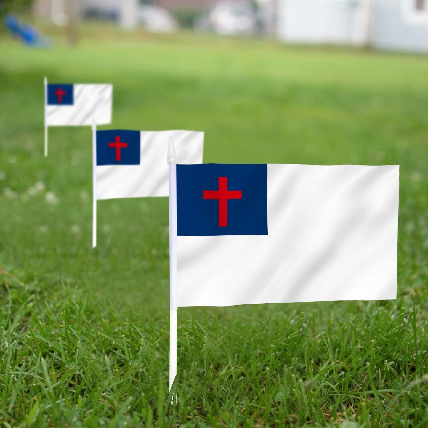 Bandera cristiana mini 5x8pulg set 12 con poste