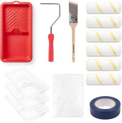 Kit 14 Pzas Rodillos Microfibra 4pulg Cepillo Bandeja Pintura