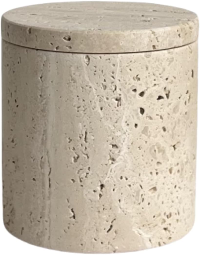 Tarro travertino beige con tapa de piedra natural
