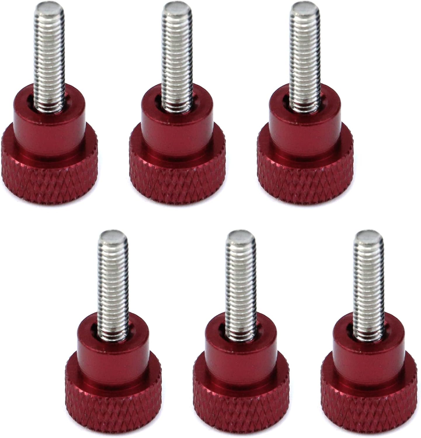 6 Pzas M4 x 0.591pulg Moleteados Aluminio Rojo