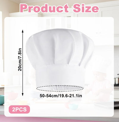 Set 2 Sombreros Chef Niños Ajustables Comodidad Blanco Cocina