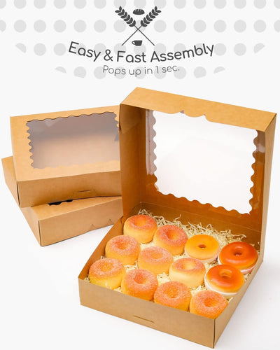 Caja tartas marrón 10x10x2.5" con ventana 12 pzas