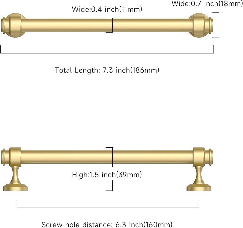 10 Manijas Gabinete Cocina 6.3" Color Dorado Cepillado