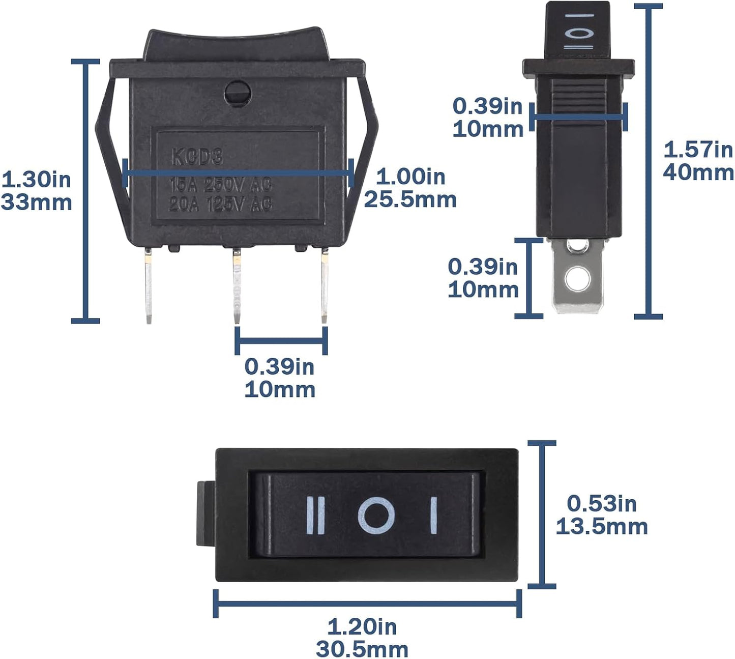 10 Pzas Interruptor Basculante 3 Pines 20-250V CA 3 Posiciones Mini