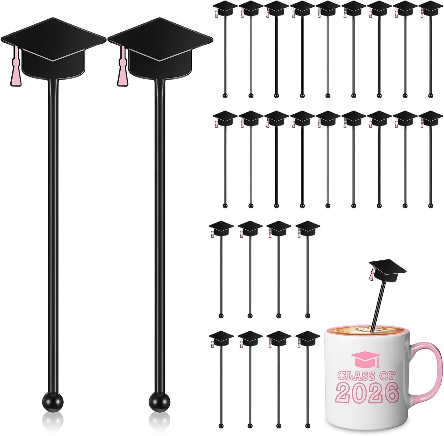 30 Pzas Agitadores Bebida con Tapa Graduación Palitos Plástico