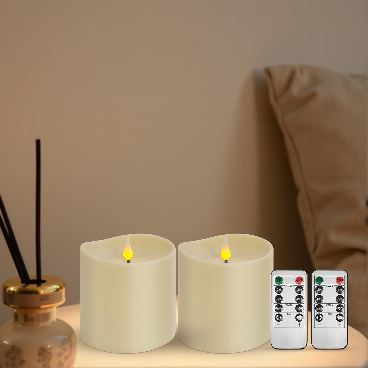 2 Velas LED sin llama 4x4 pulg control remoto Ivory para hogar