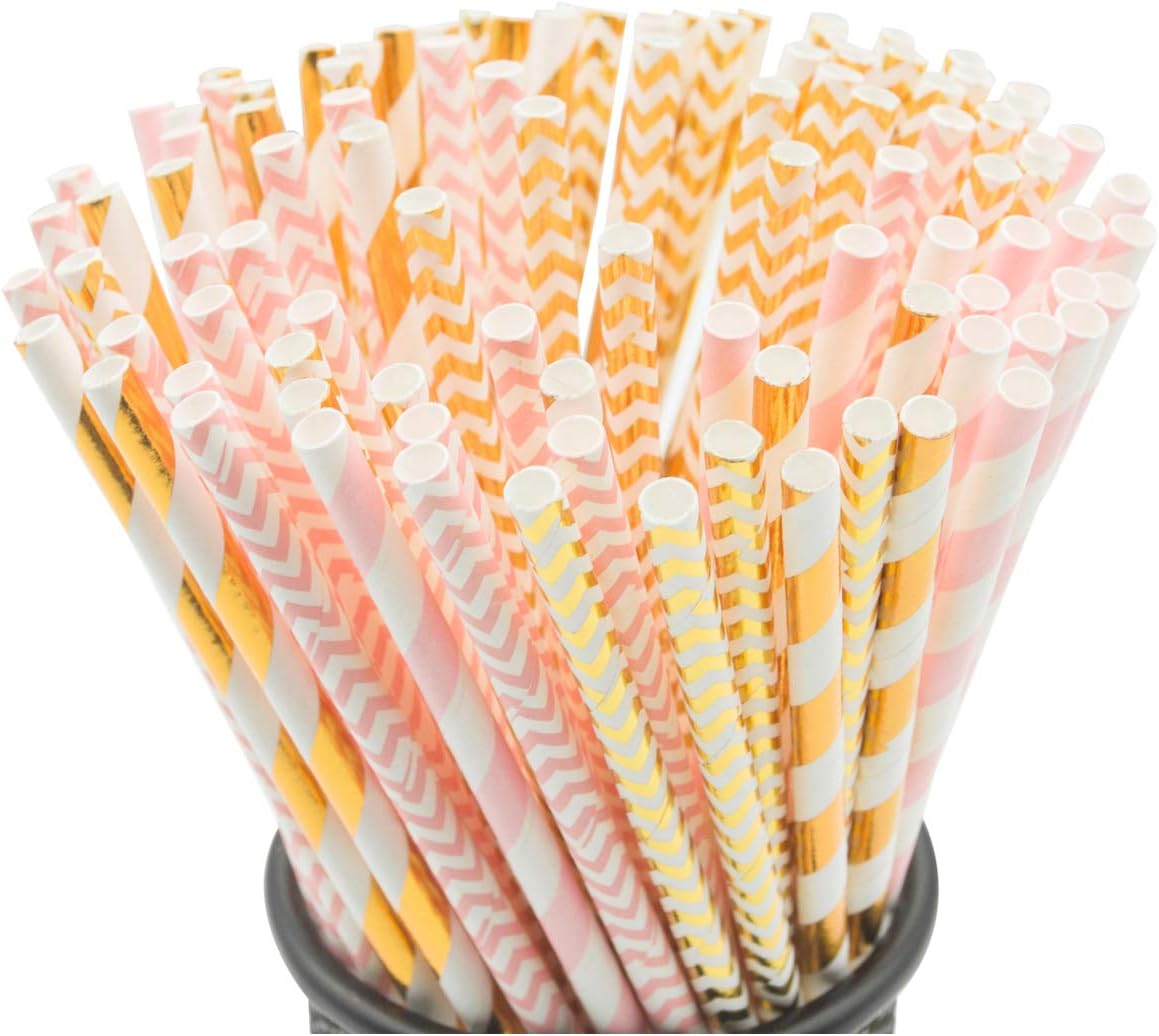 Pajitas biodegradables rosa pack 100 unidades
