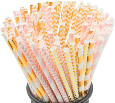 Pajitas biodegradables rosa pack 100 unidades
