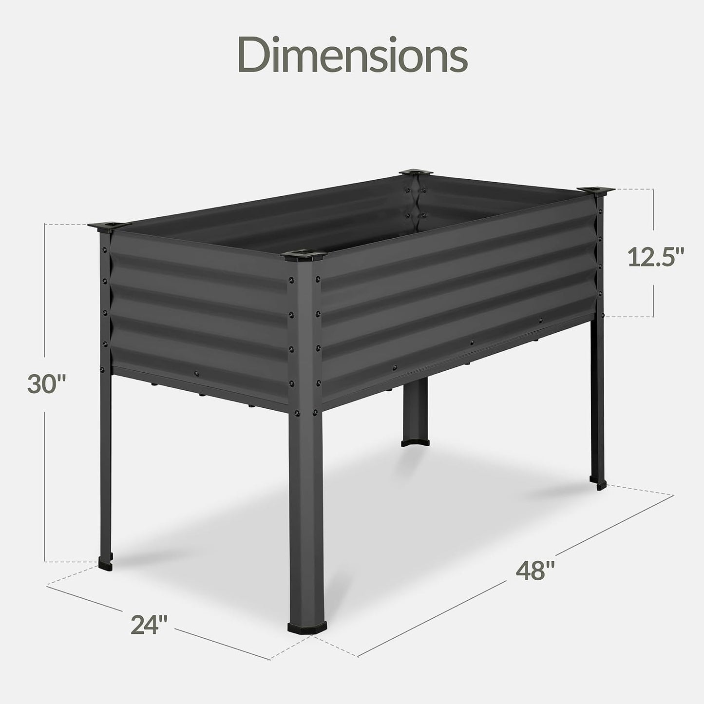 Cama jardín elevada galvanizada 48x24x30pulg metal patio balcón