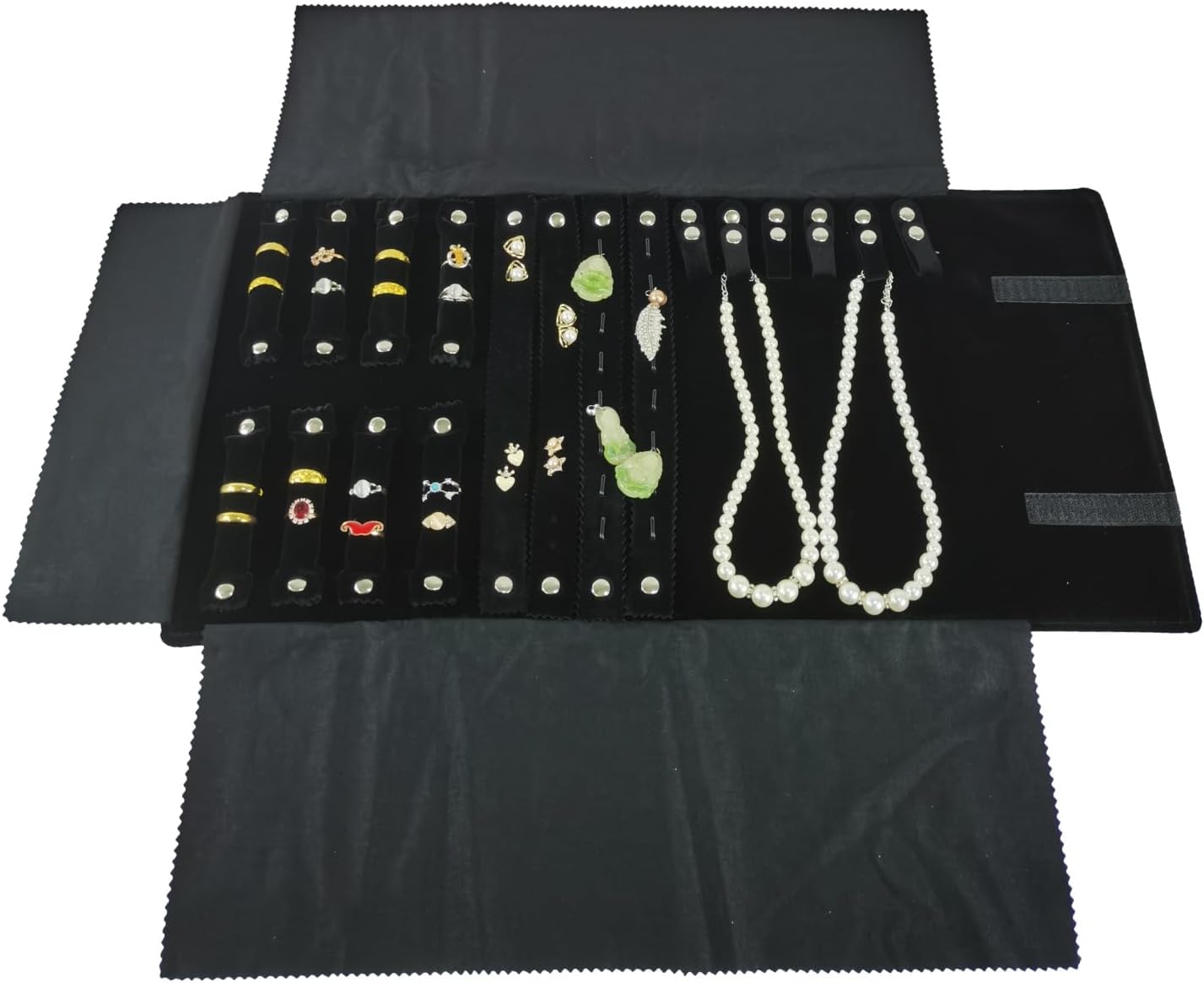 Estuche terciopelo organiz. enrollable para joyas negro