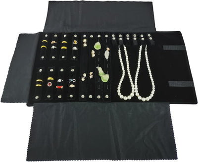 Estuche terciopelo organiz. enrollable para joyas negro