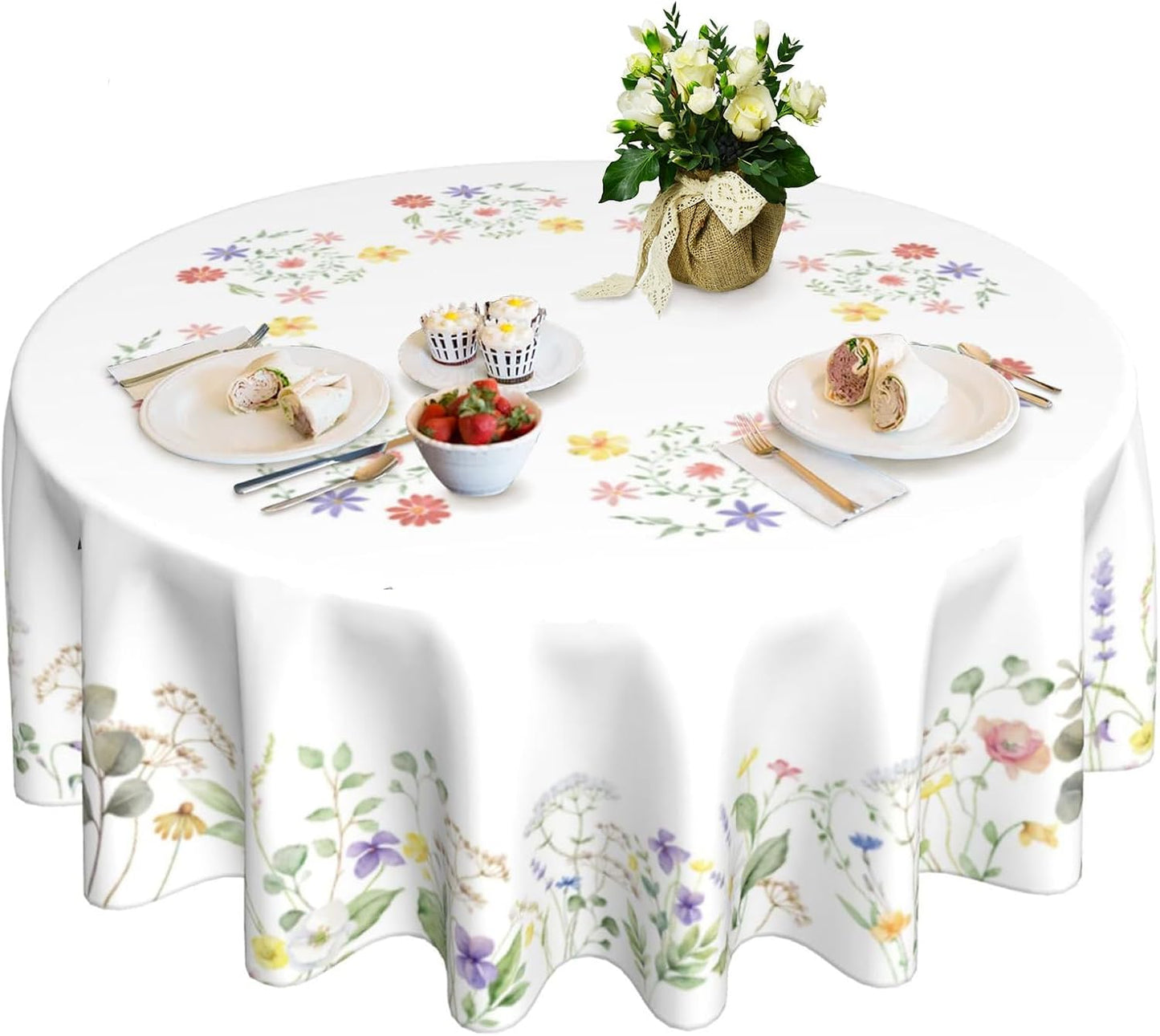 Mantel redondo 60 pulg flores primavera para mesa