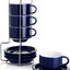 Set 4 Tazas Porcelana 2.5oz con Platillos y Soporte Metal Azul