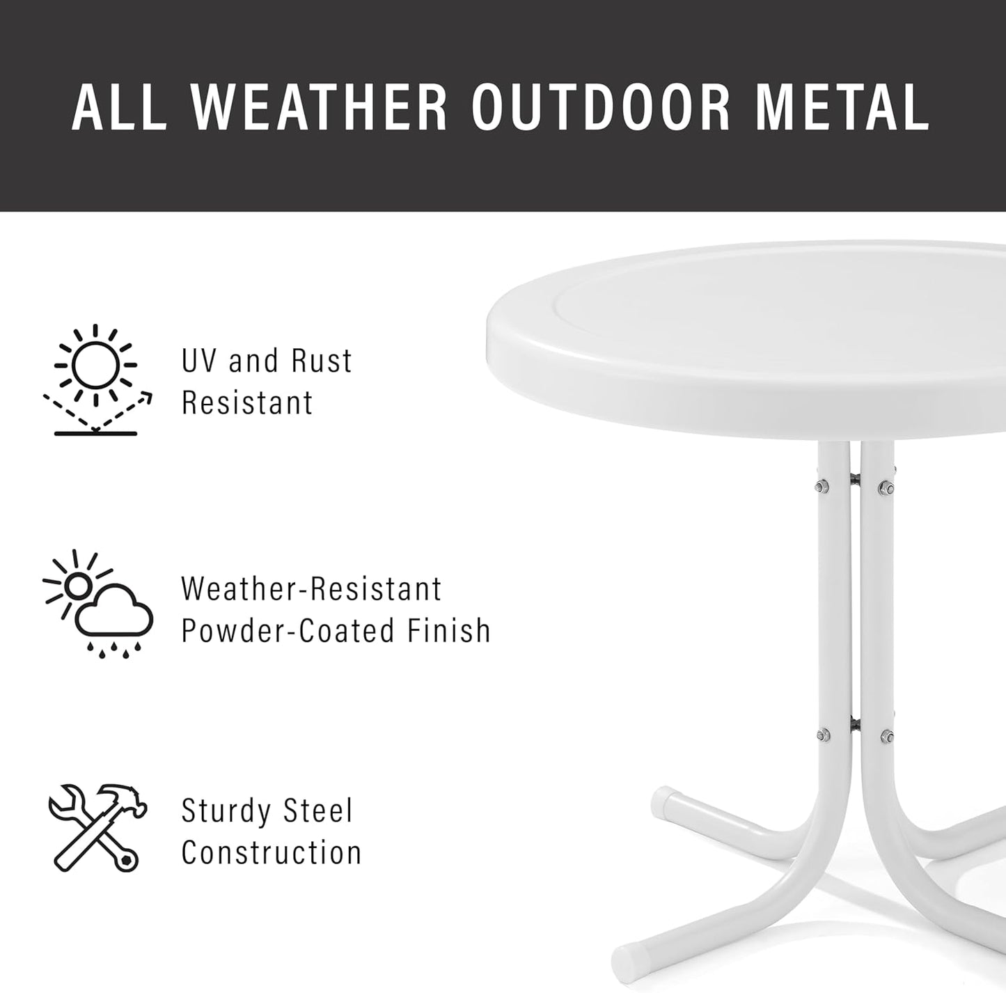 Mesa auxiliar exterior metal resistente color blanco