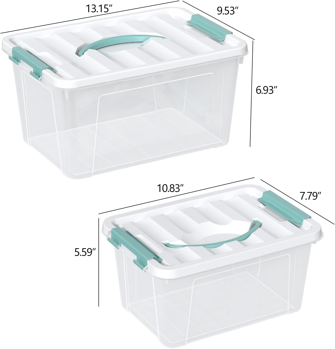 2 Cajas Pestillo Asa 7-14qt Plástico Transparente Apilable