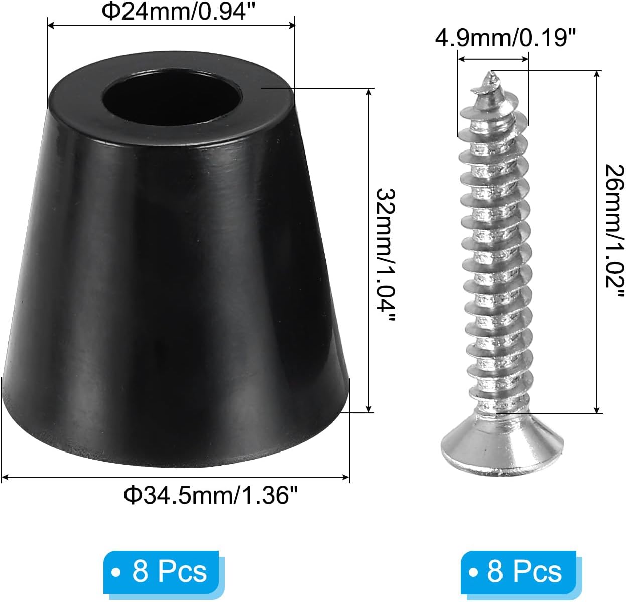 Patas tabla cortar 8 protectores goma antiderrap acero inox