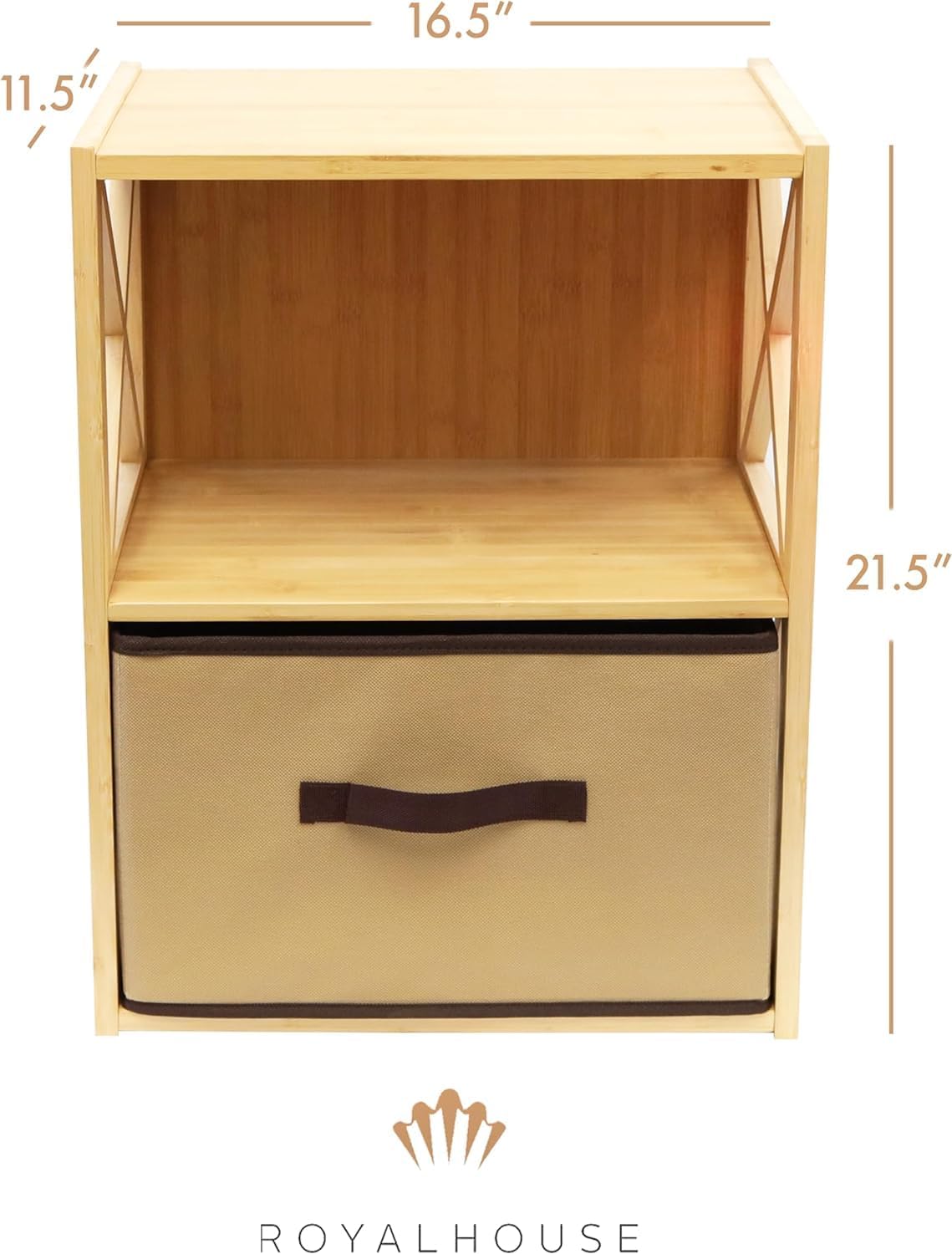 Estante bambú 2 niveles cajón tela beige 11.5x16.5x21.5"