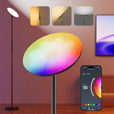 Lámpara pie RGBWW 2800lm 69.3pulg control voz app giratoria
