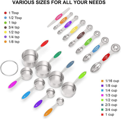 Set 16 Pzas Tazas y Cucharas Medidoras Acero Inox