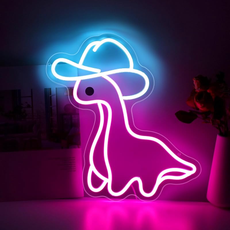 Letrero neón dinosaurio sombrero niños