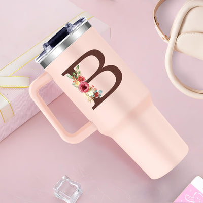 Taza personalizada con monograma floral para mujer 40oz