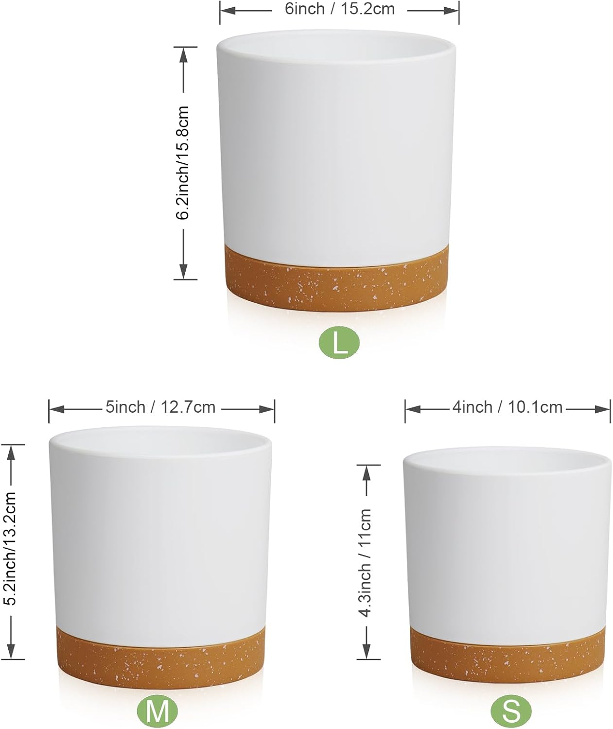 3 Macetas Cilíndricas Plástico 6/5/4pulg Drenaje Exterior