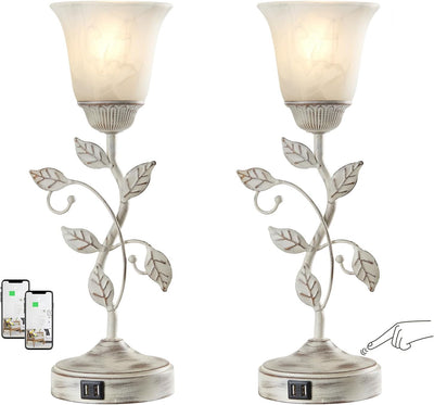 2 Lámparas Mesa Táctiles Rústicas Regulables 3 Vías con USB