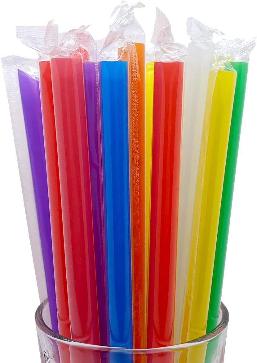 Popotes plástico jumbo para batido de té 100 pzas