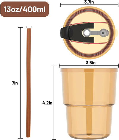 Vaso tumbler vidrio sellado con popote 13oz reutilizable