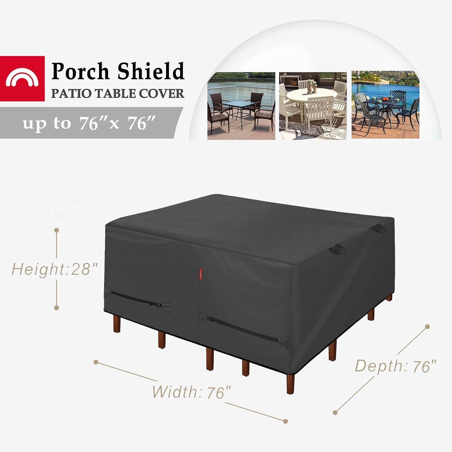 Funda mesa patio impermeable 76x76pulg color negro