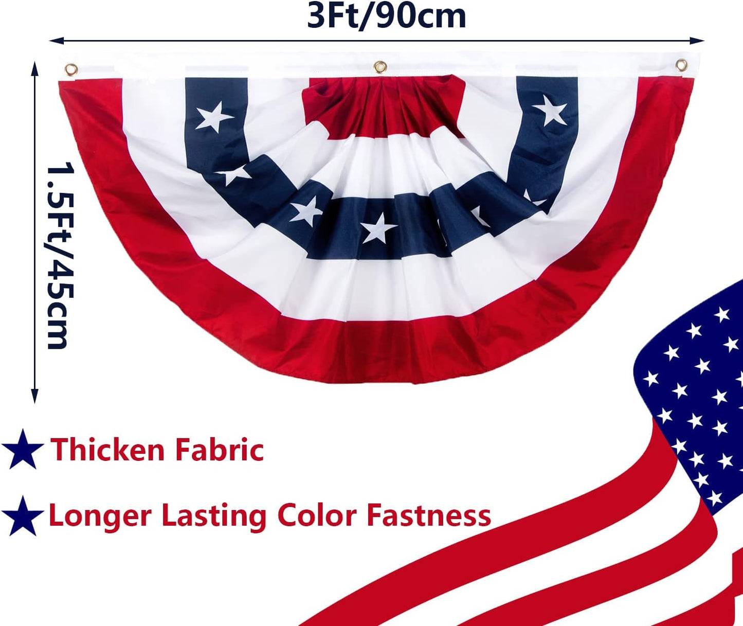 Bandera plisada EE.UU. 1.5x3ft para exteriores 4 de Julio