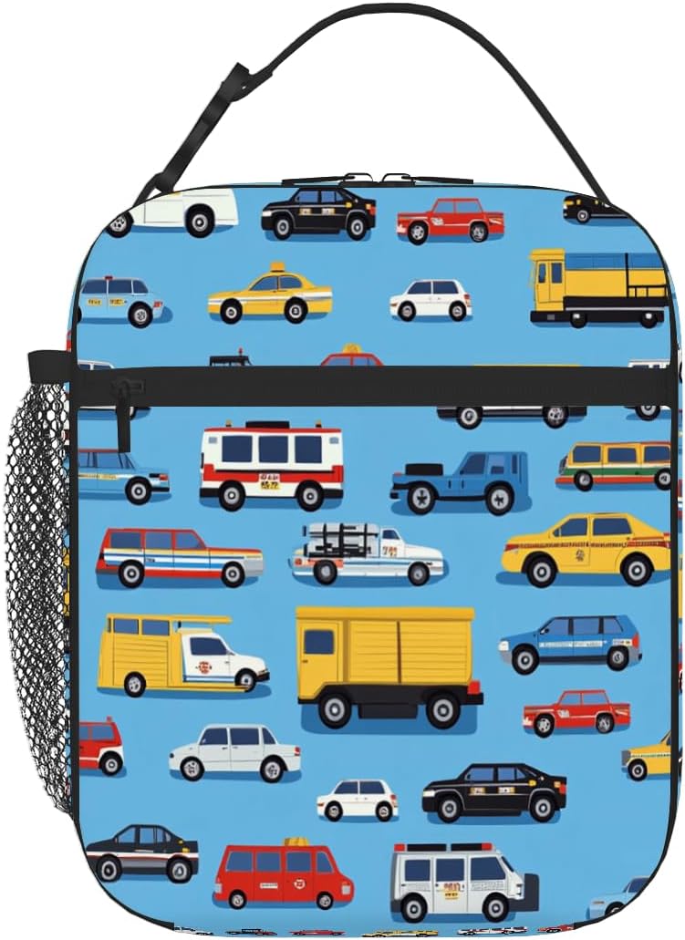 Fiambrera coches azul reutilizable aislada para niños