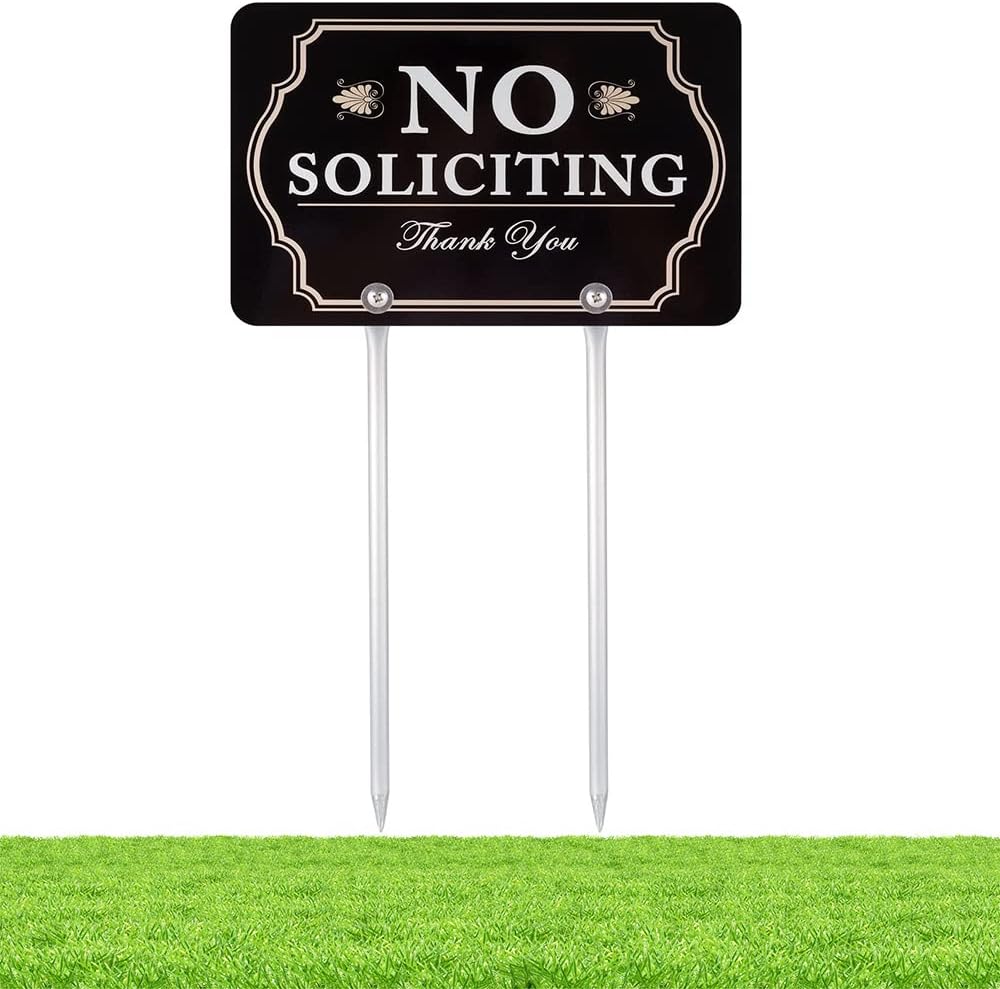 Letrero aluminio No Soliciting 12x8" con estacas