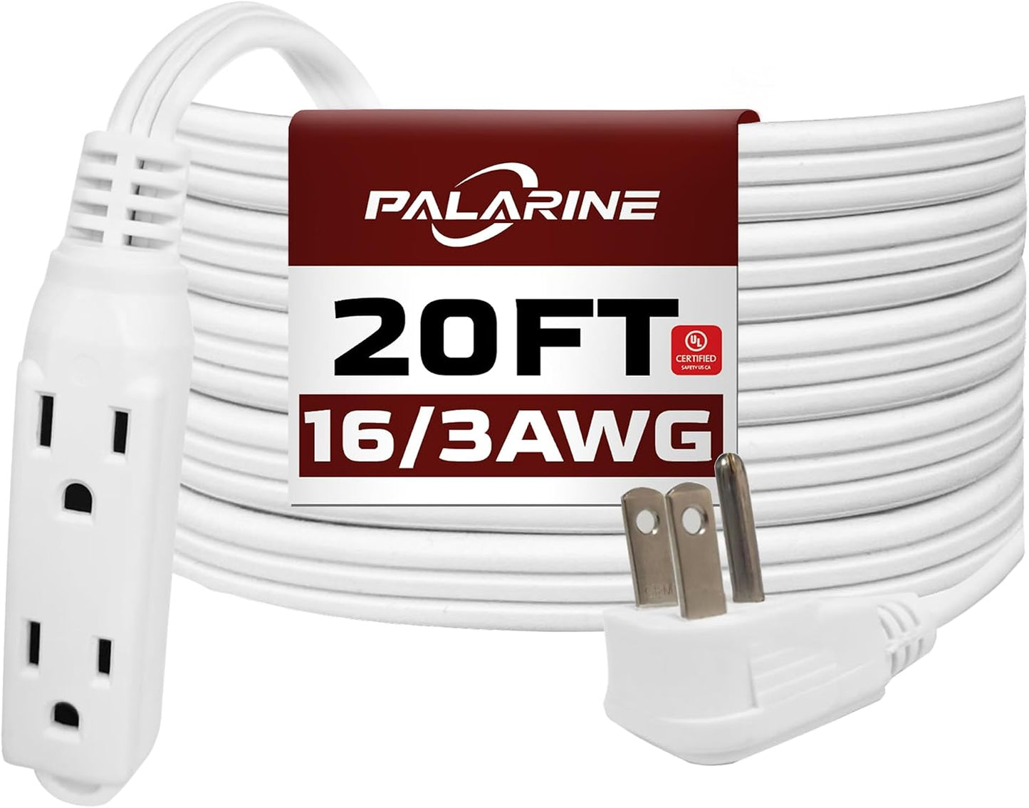 Cable extensión enchufe plano 16/20ft 3 tomas blanco
